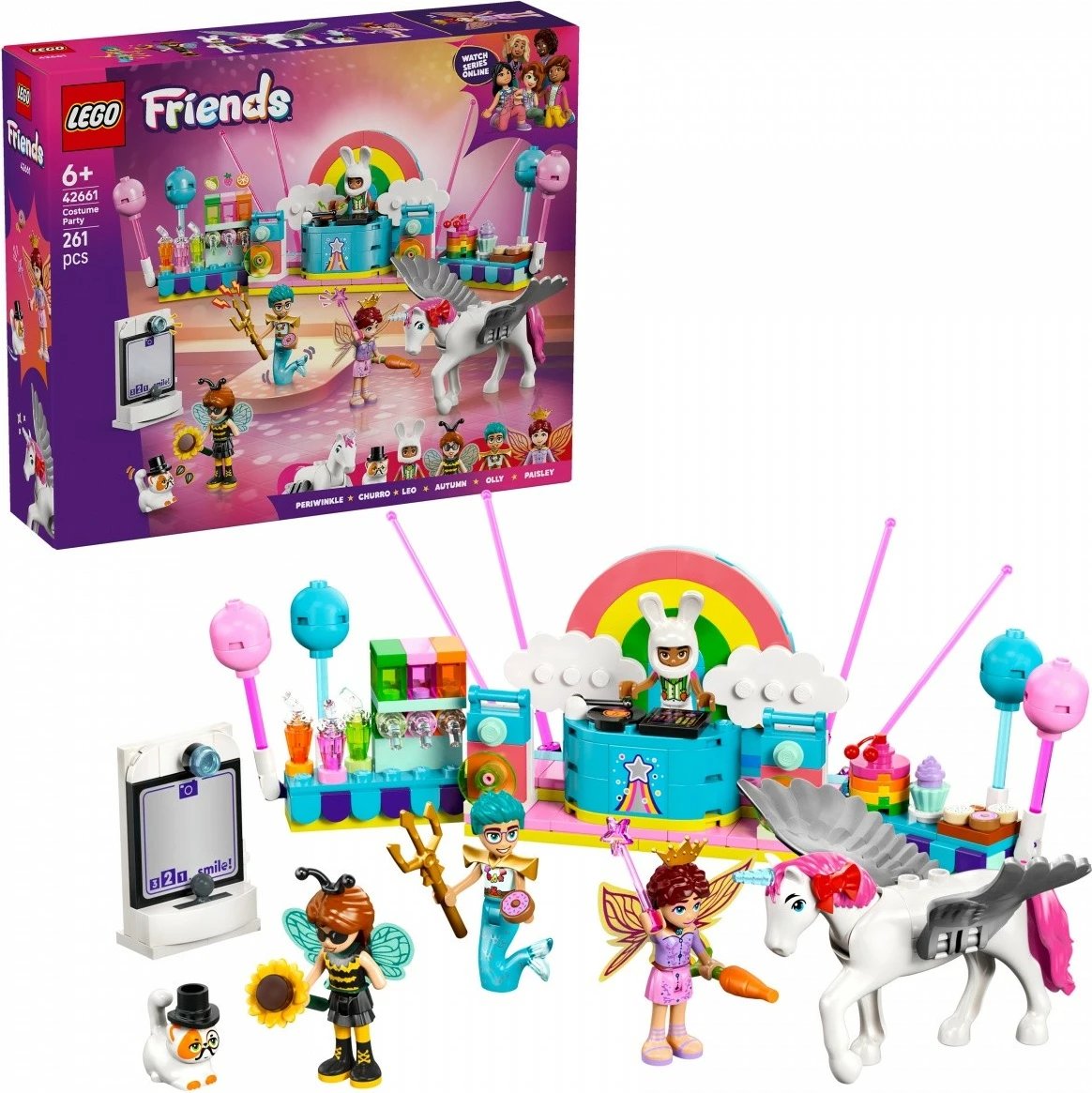 Set LEGO Friends 42661, Kostume Party me Njëbrirësh dhe Zanë, 261 pjesë