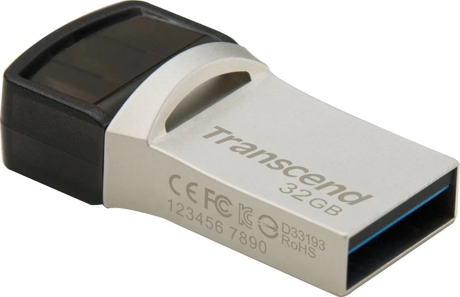 USB stick Transcend JetFlash 890 32GB, USB 3.1, Type-C/A, zi/argjendtë