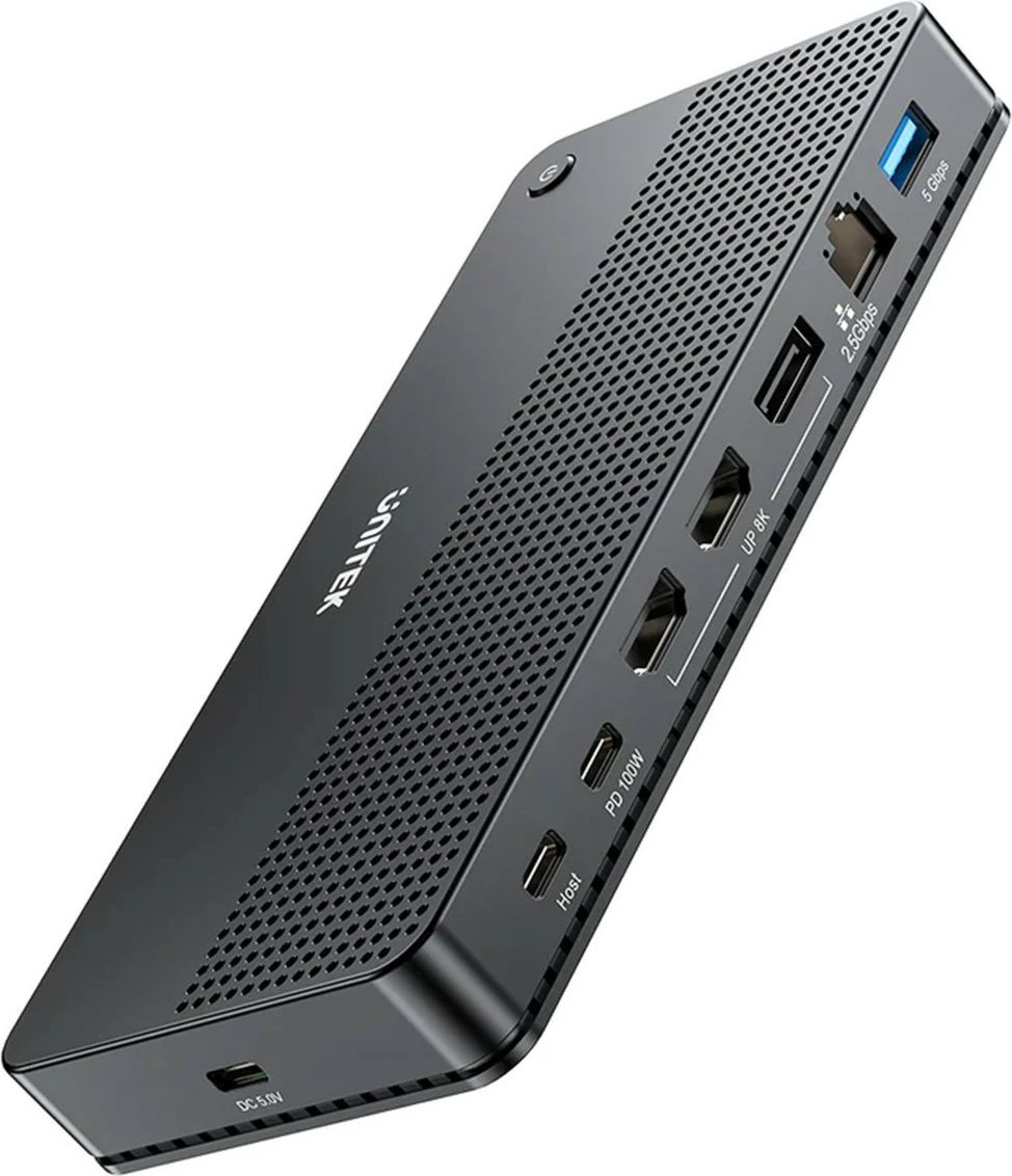 Kasë Unitek D1104A01, 13-në-1, USB-C Docking Station, HDMI 2.1, DP 2.0, RJ45, 10Gbps, Gri