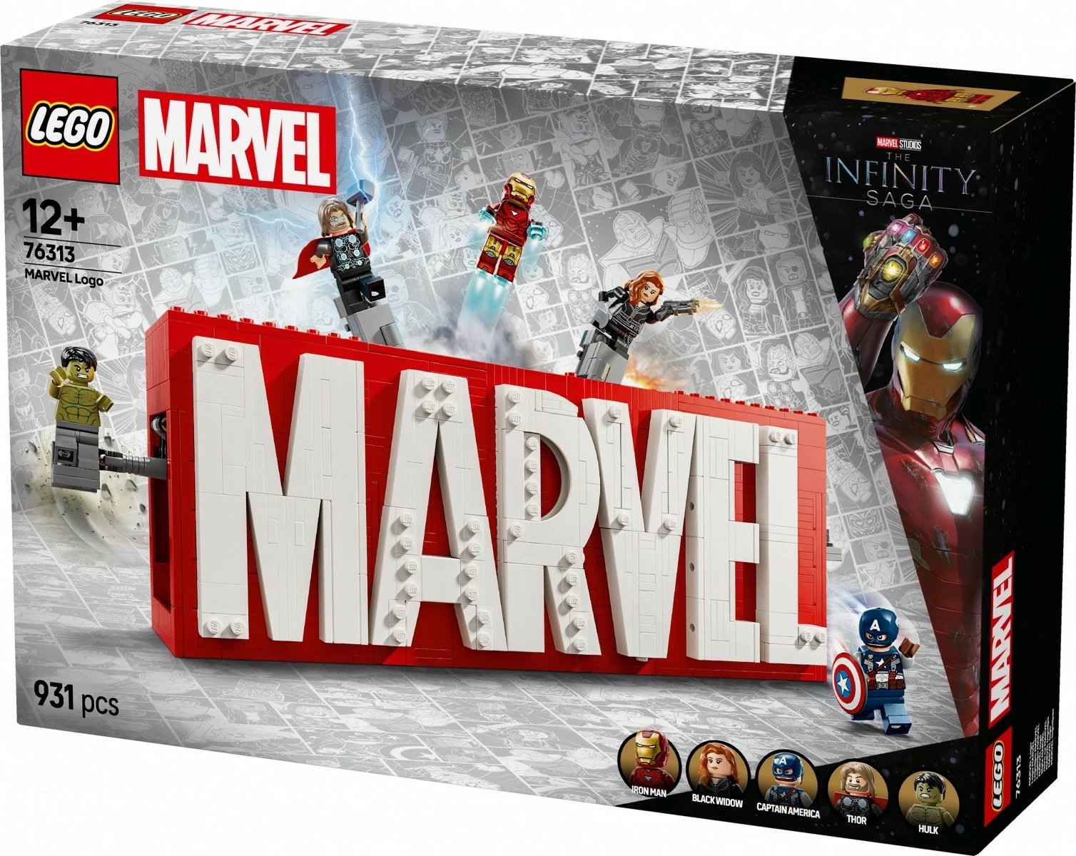 Set LEGO Marvel Super Heroes 76313, MARVEL Logo me 5 minifigura Avengers, 931 pjesë
