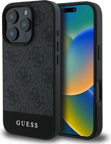 Mbështjellës Guess 4G Bottom Stripe për iPhone 16 Pro Max, Gri