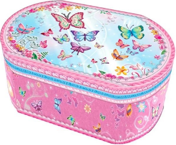 Kuti muzikore Pulio Oval Music Box Butterflies, për vajza, Rozë/Blu