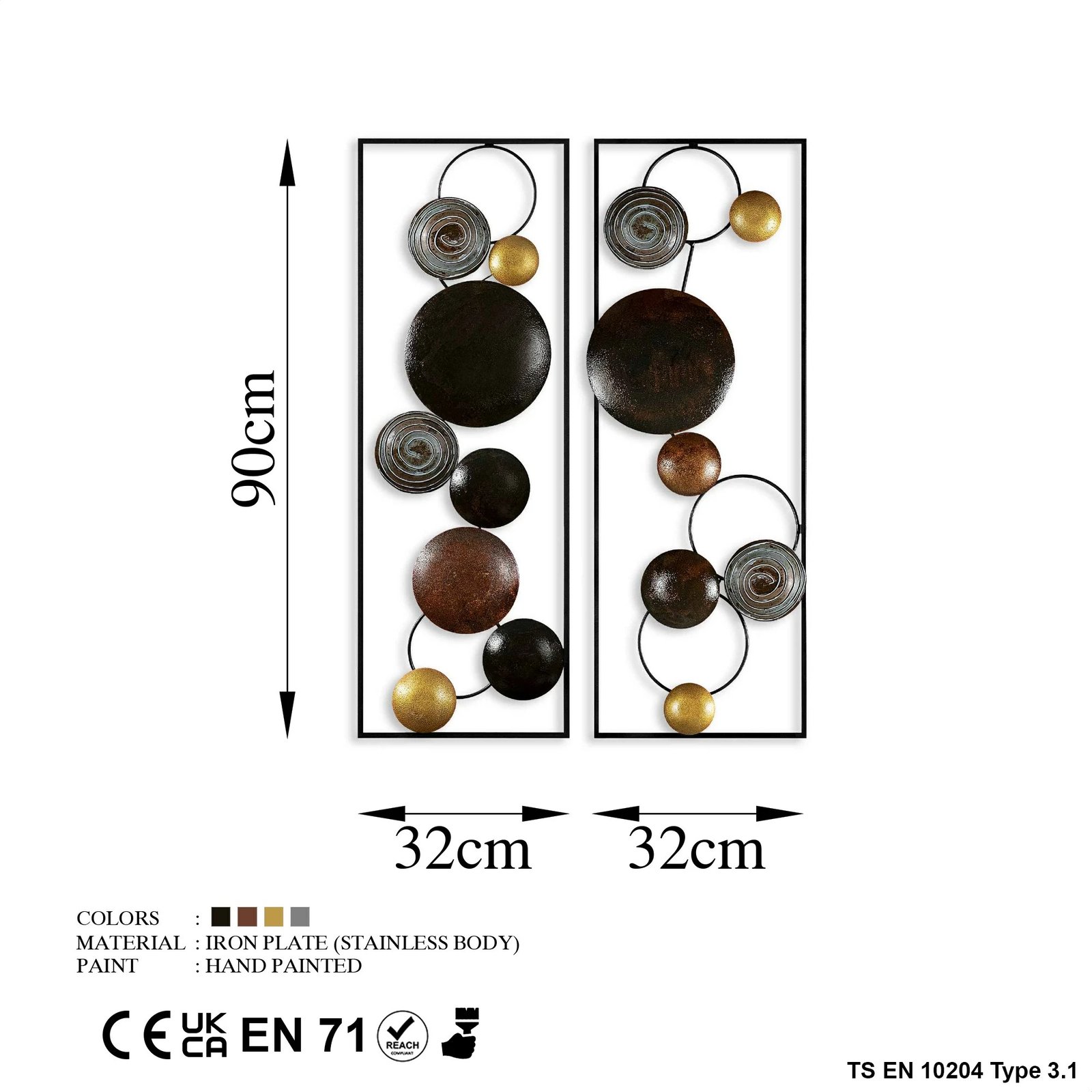 Aksesor dekorativ metalik për mur, Wallity, teksturë, 2 copë