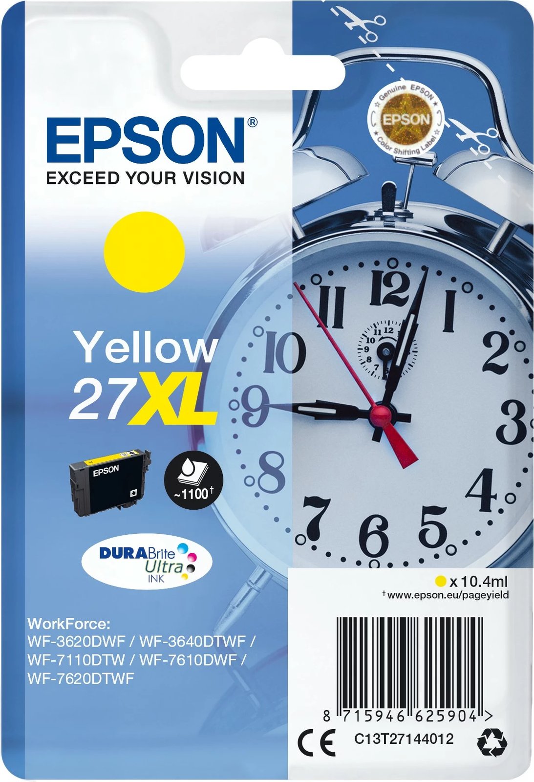 Kasetë bojë Epson 27XL, DURABrite Ultra, Verdhë