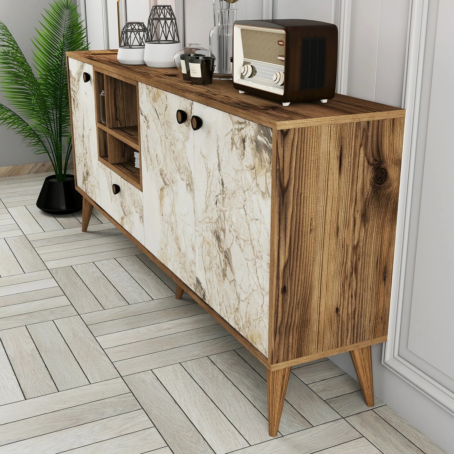 Konsol Skye Decor, mermer i bardhë, Napoli