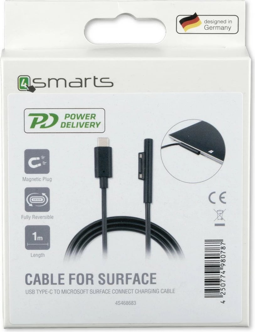 Kabllo karikimi 4smarts Microsoft Surface Connect në USB Tip-C 1m e zezë