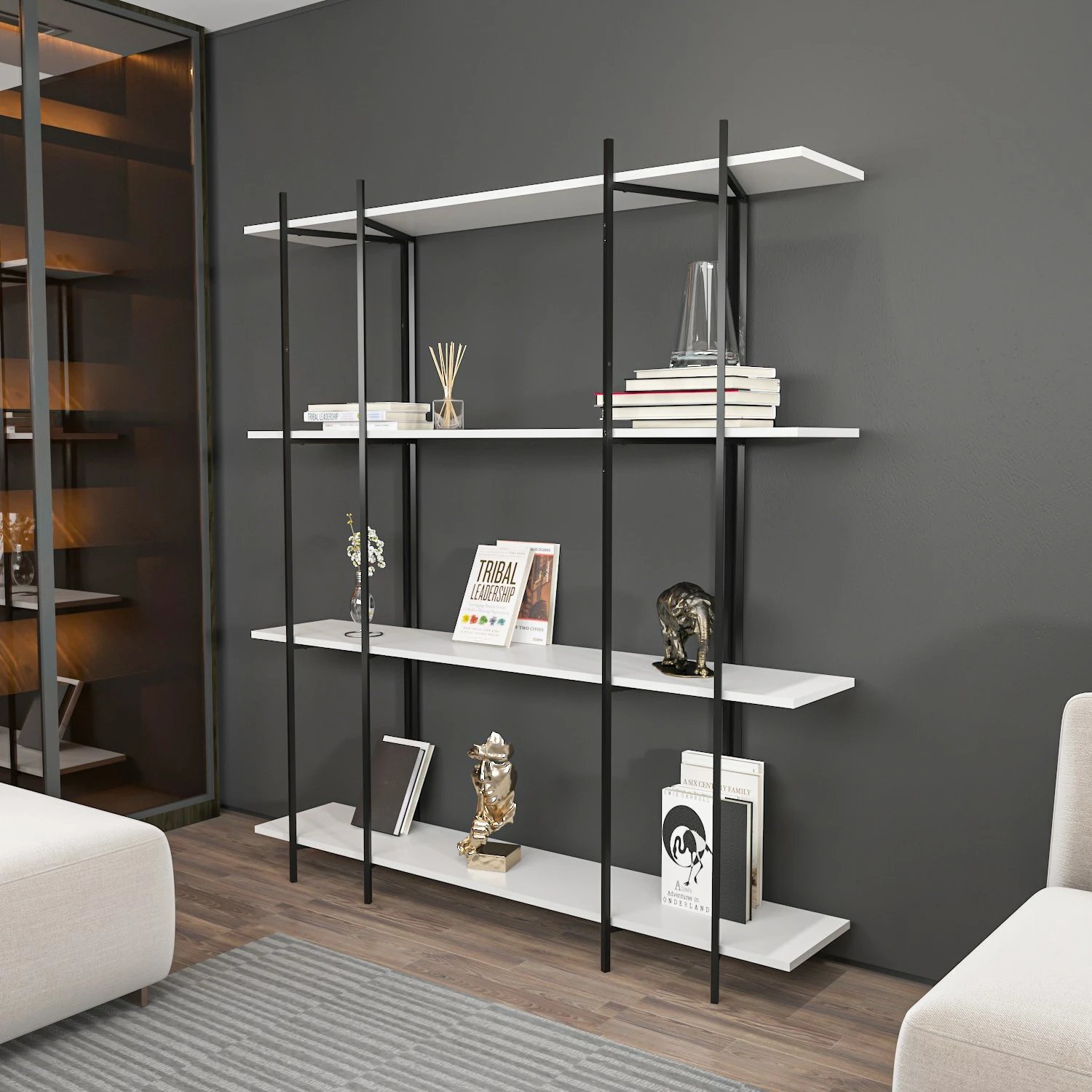 Raft librash Skye Decor, i bardhë, i zi