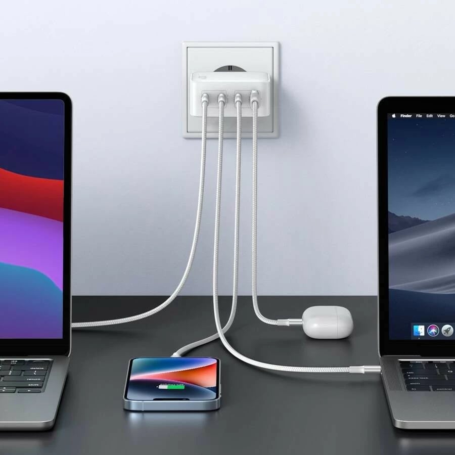 Karikues universal Ugreen Nexode 100W GaN, 4 porta USB-C/USB-A, i bardhë