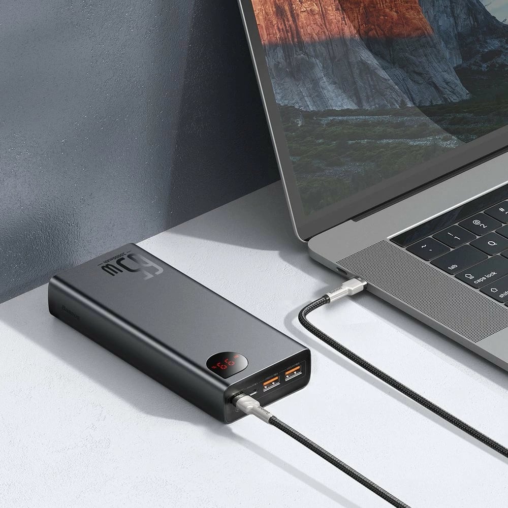 Powerbank Baseus Adaman PPIMDA-D01, 20000mAh, 65W, 2x USB-A, 1x USB-C, Ekran LCD, e zezë
