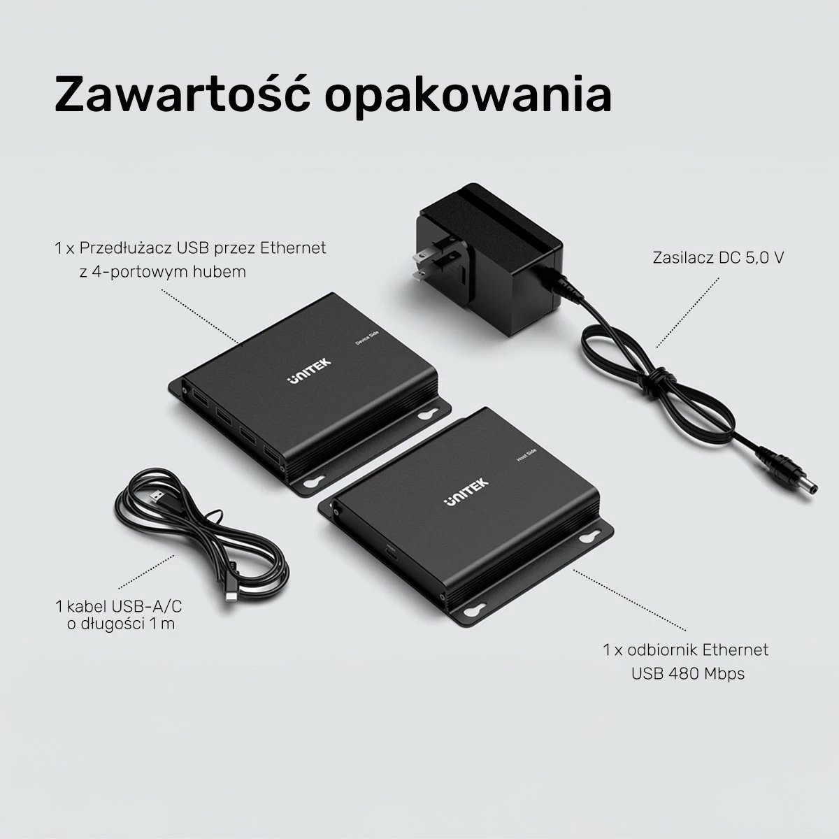 USB-C extender Unitek, 4x USB-A, Ethernet, 150m, 480Mbps