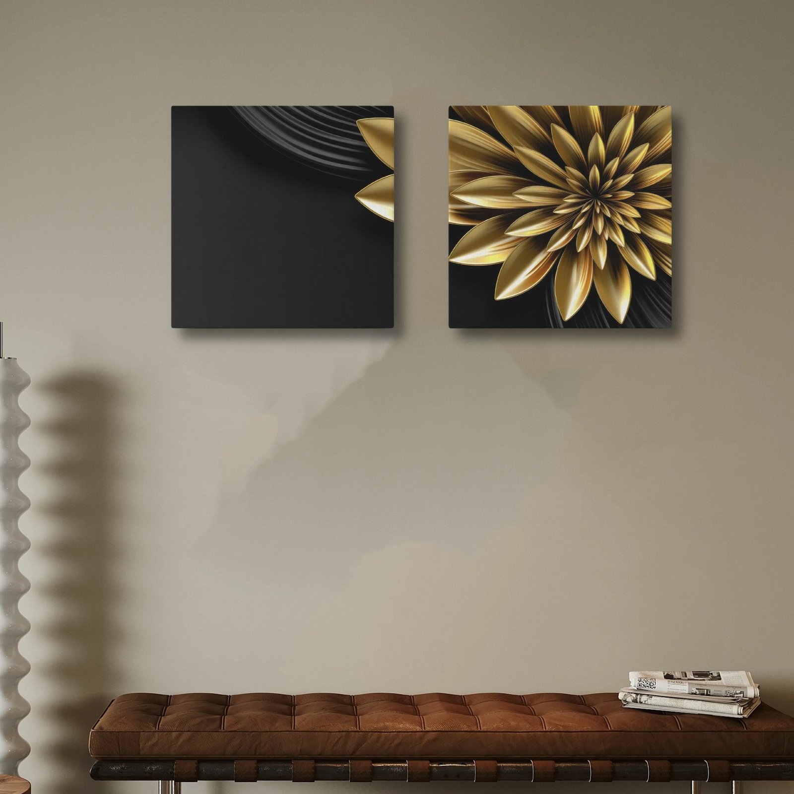 Pikturë dekorative në kanavacë (2 copa), Wallity, ASR2-CNV25-12, 40x40 cm, ngjyrë ari dhe e zezë