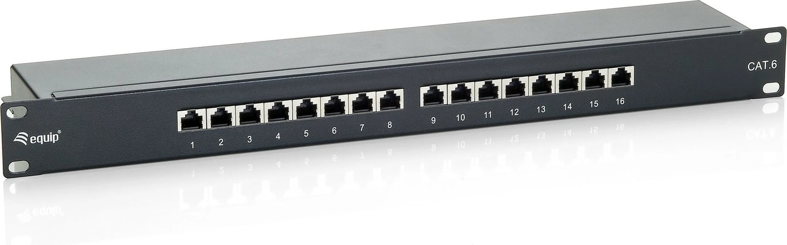 Patch panel Equip 16-portë Cat6, 1U, i zi, rack mounting