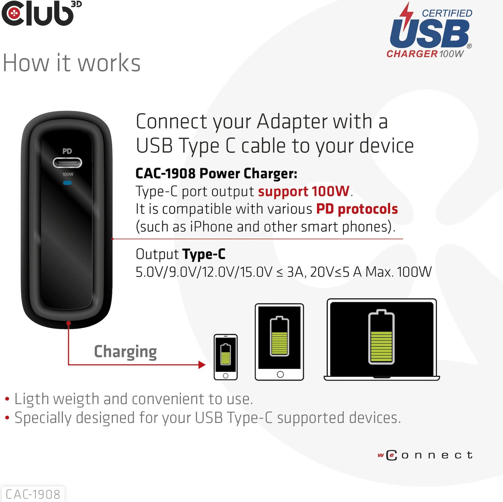 Karikues Club3D USB Type-C PD 100W, GaN, i zi