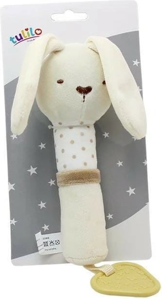 Lodër zëri për foshnje Tulilo, lepurush, 17 cm, bezhë/karamel/e bardhë