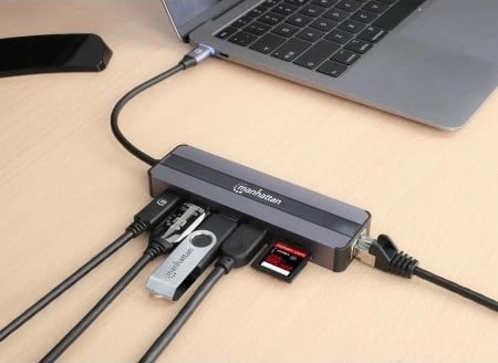 Docking station MANHATTAN 7-in-1, HDMI, RJ45, 2xUSB-A, SD/MicroSD, gri