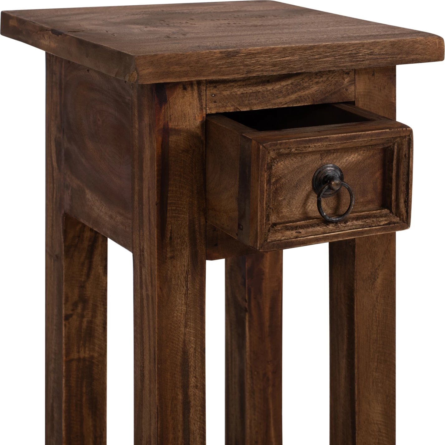 Tavolinë anësore prej druri mahogany me sirtar, ngjyrë natyrale, 25x25x66,5H cm, FH9484.01