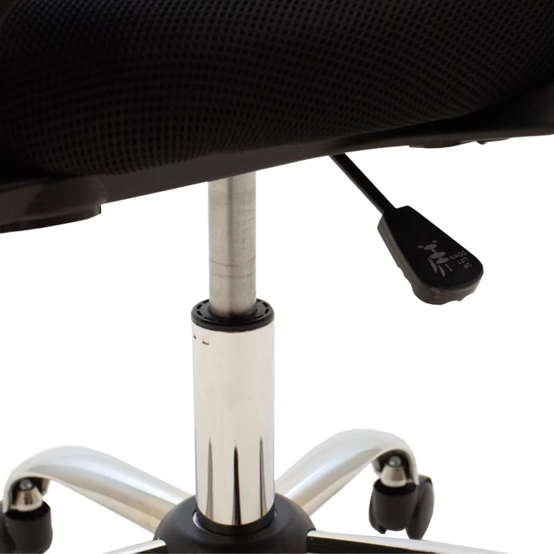 Karrige zyre Berto II, mbështetëse rrjete, ngjyrë kaltër-e zezë, bazë kromi, 60x48x85-95cm