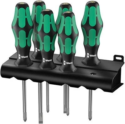 Set kaçavidash Wera 335/350/355/6 Kraftform Plus, 6 copa, dorezë e zezë/gjelbër