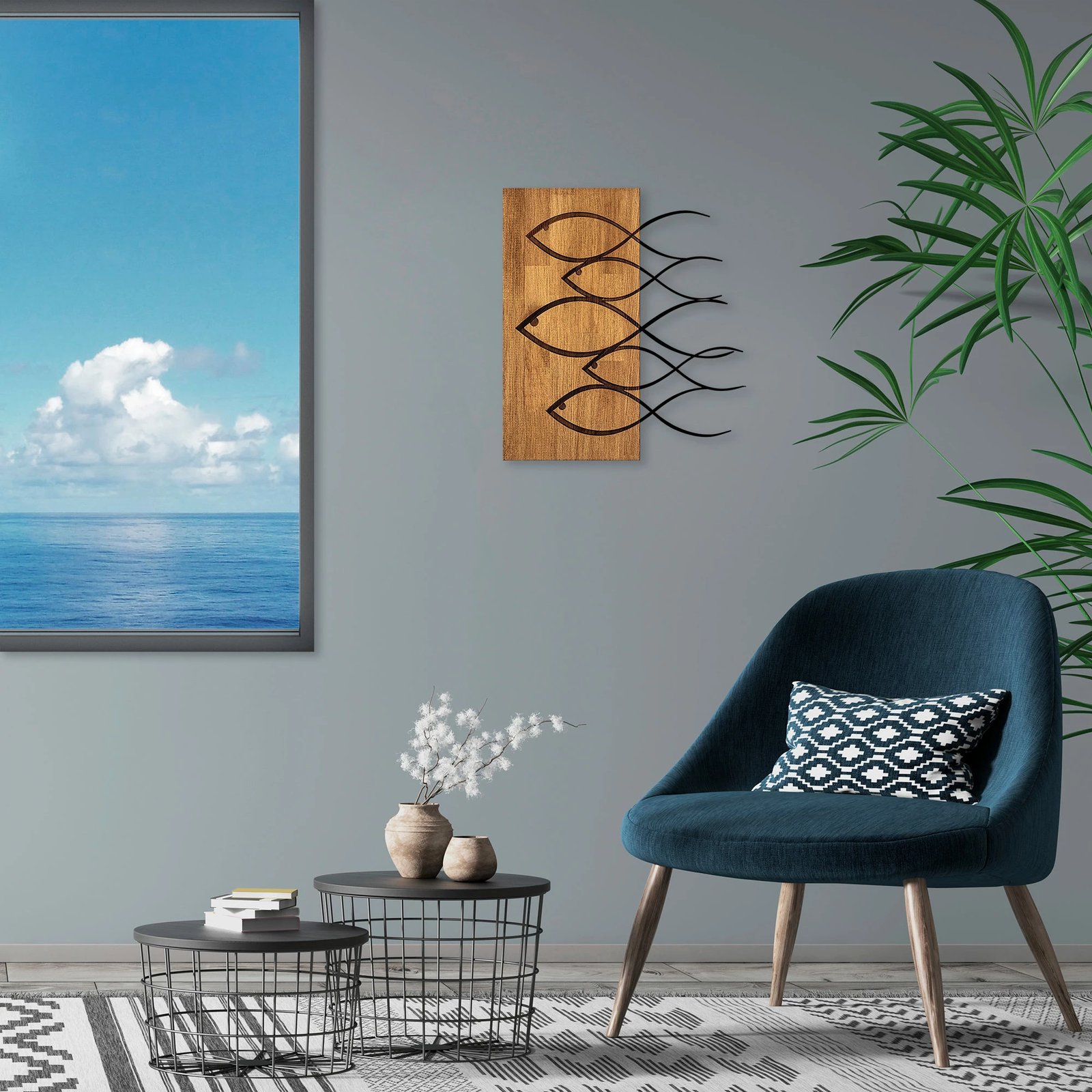 Aksesor dekorativ muri prej druri, Wallity, MA-283, ngjyrë arre dhe e zezë