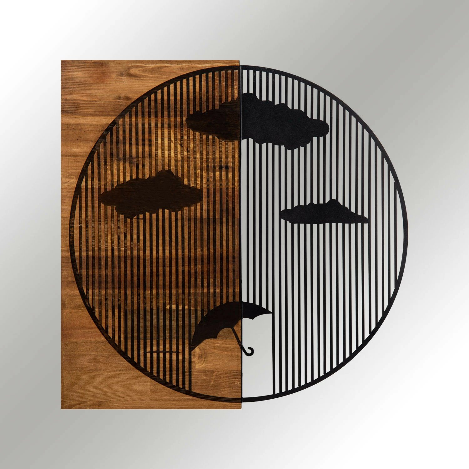 Aksesor dekorativ për mur, dru dhe metal, Wallity Yagmurlar, ngjyrë e zezë dhe arre, 58x58cm