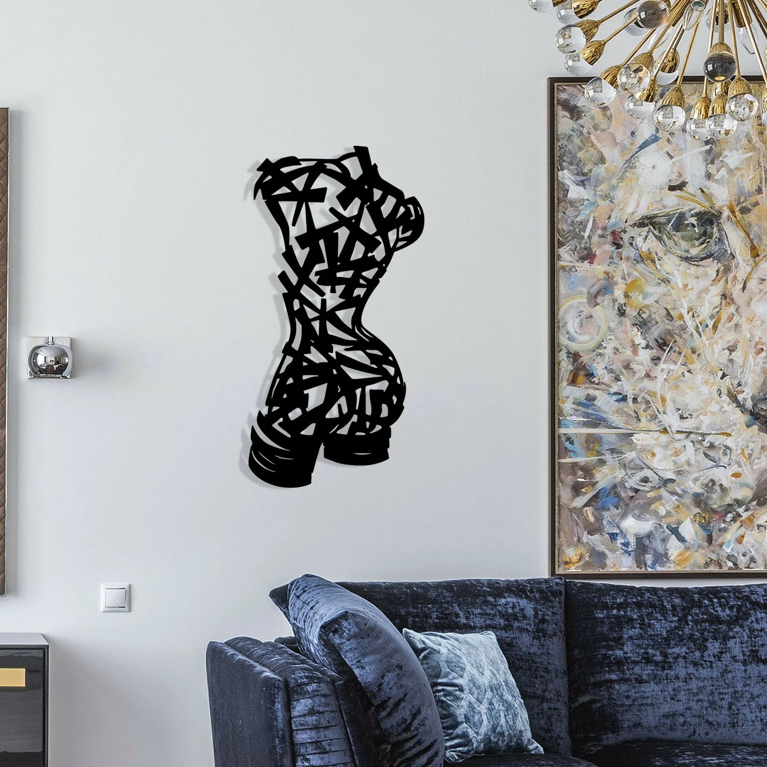 Aksesor dekorativ metalik për mur Wallity, Hemdem, ngjyrë e zezë, 35x68cm