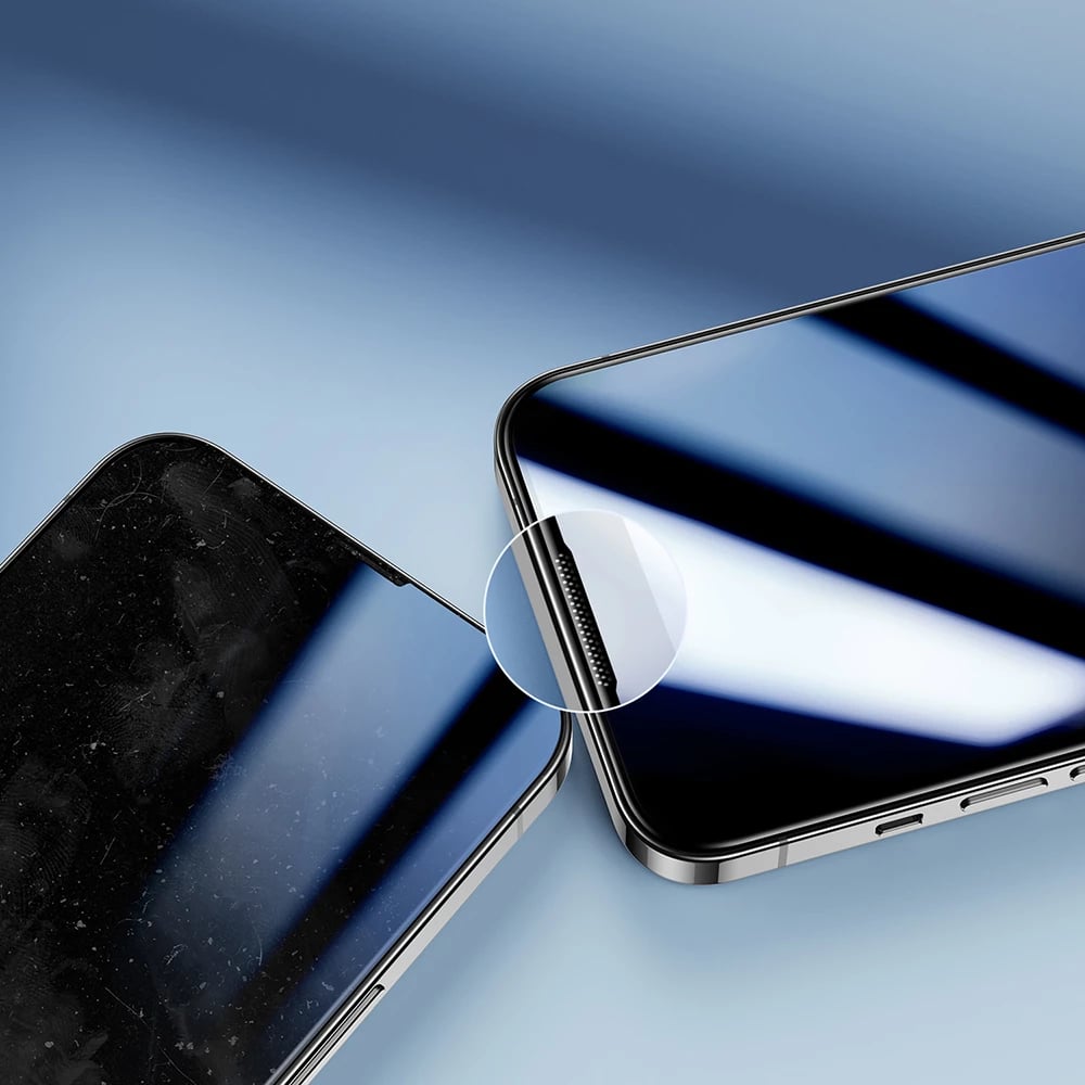 Xham i temperuar Joyroom Knight 2.5D TG për iPhone 14 Plus, me kornizë të zezë, Transparent (JR-H03)