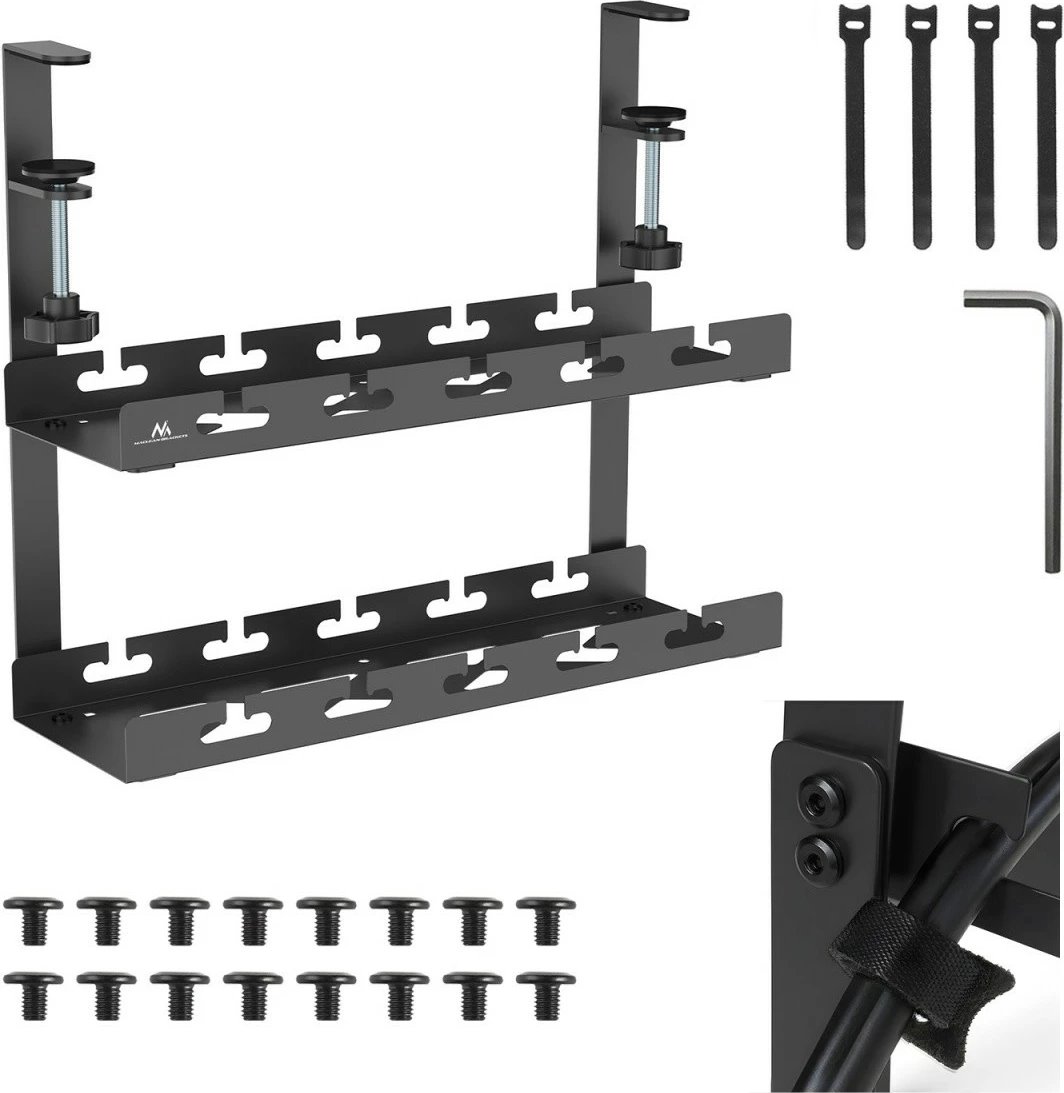 Organizues kabllosh nën tavolinë Maclean MC-104B, 40 cm, dy nivele, i zi Organizues kabllosh nën tavolinë Maclean MC-104B, 40 cm, dy nivele, i zi