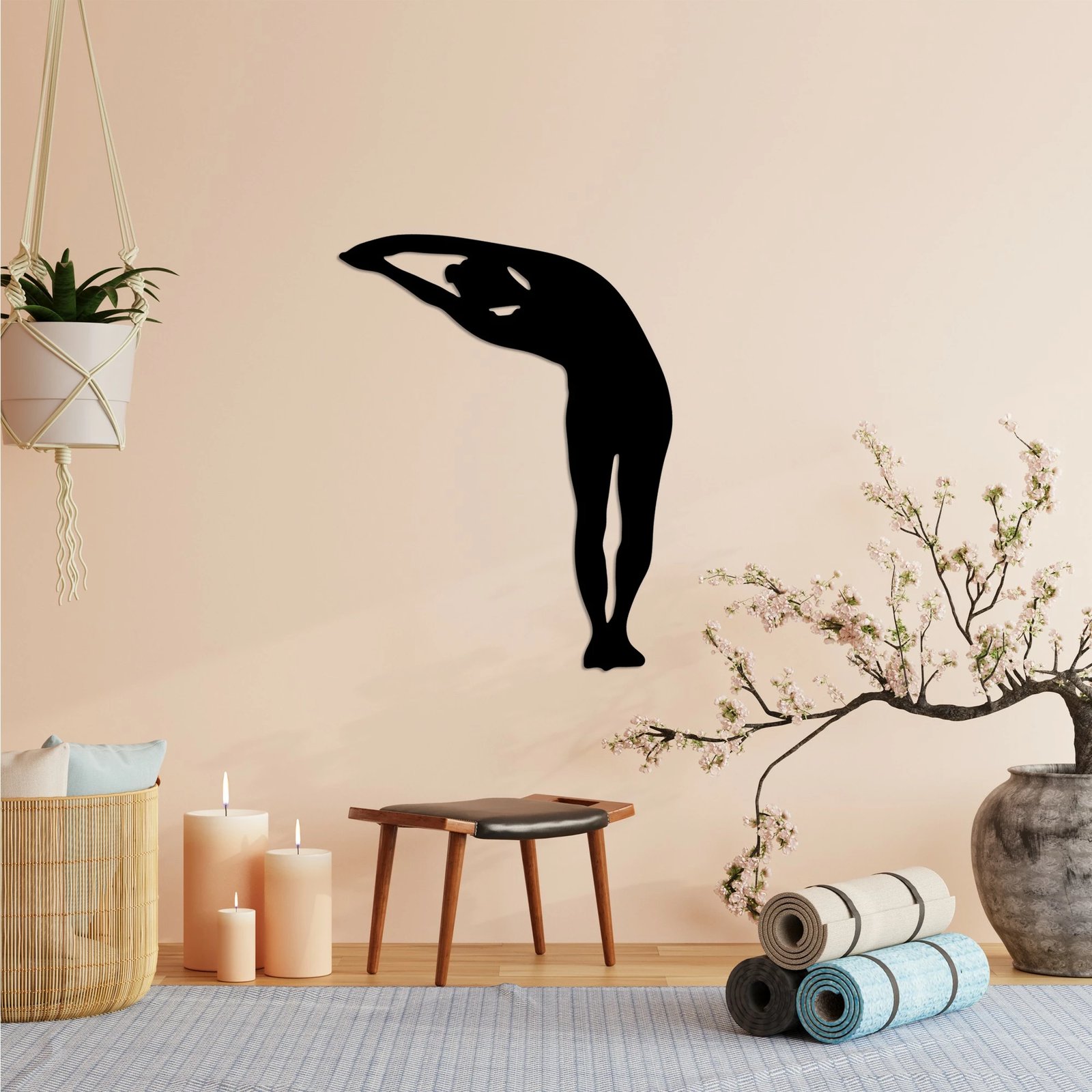 Aksesor dekorativ metalik për mur, Wallity, Yoga 28, ngjyrë e zezë, 42x60cm