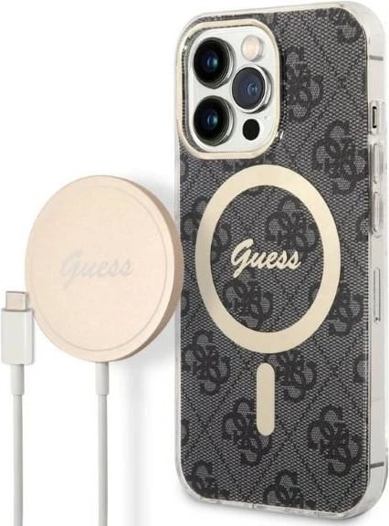 Set mbështjellës Guess GUBPP13XH4EACSK me karikues wireless për iPhone 13 Pro Max, 4G Print, i zi
