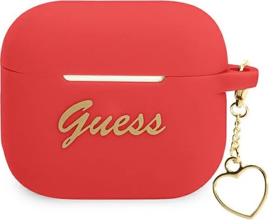 Mbështjellës Guess për AirPods 3, Charm Heart Collection, silikon, Kuq