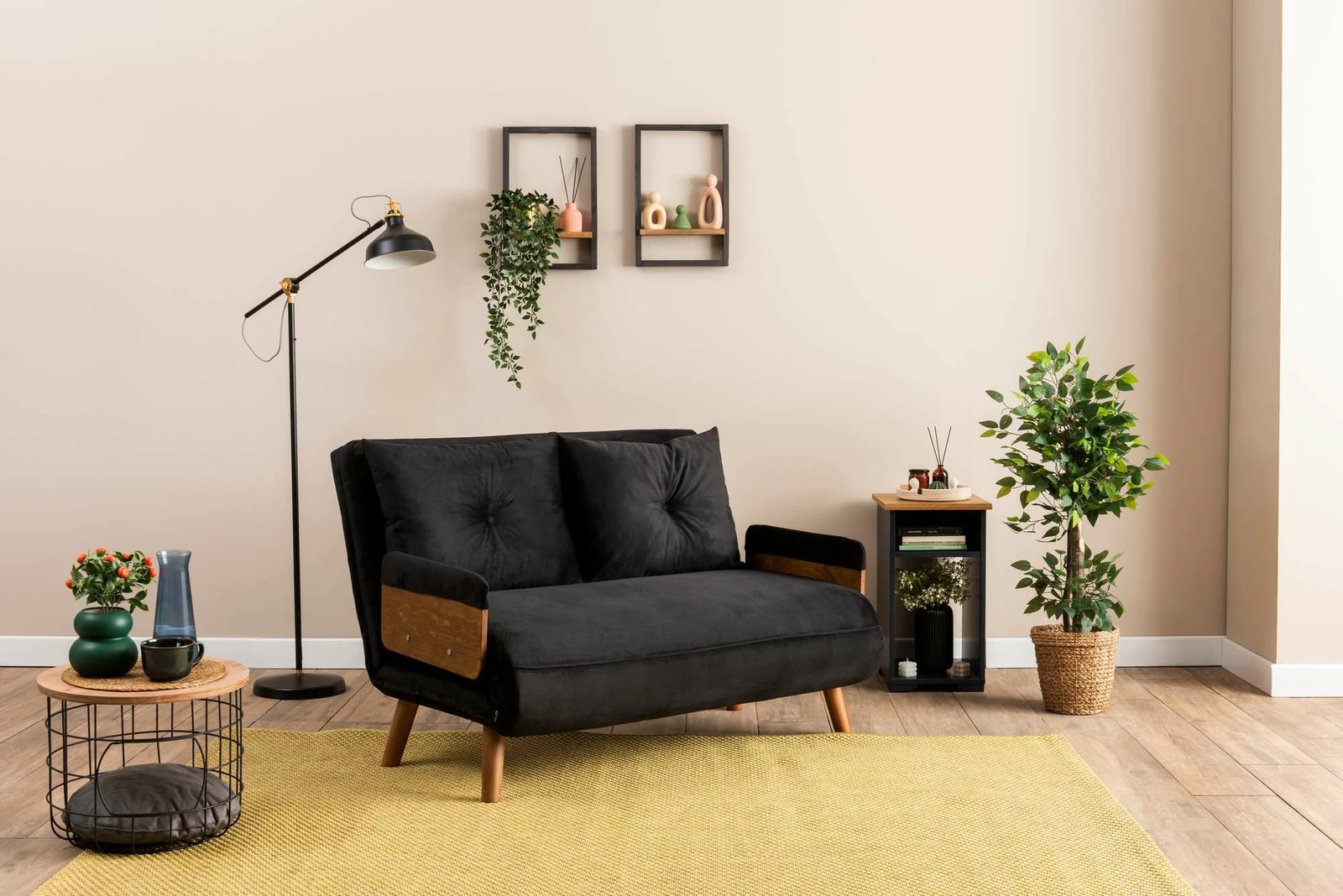 Divan-krevat dy ulëshe Atelier del Sofa Cosmo, ngjyrë e zezë