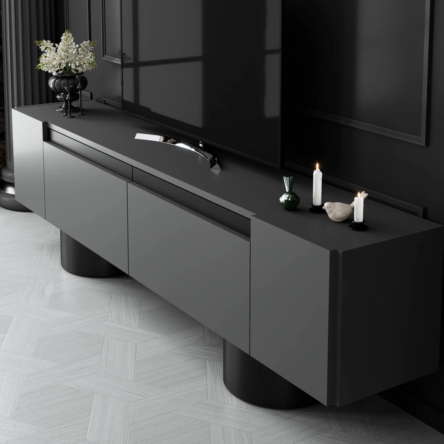 Komodë TV Hanah Home, bohem, antracit, e zezë