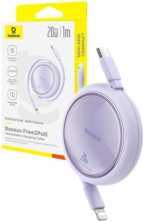 Kabllo USB Baseus Free2Pull, USB-C në Lightning, 20W, 1m, vjollcë Kabllo USB Baseus Free2Pull, USB-C në Lightning, 20W, 1m, vjollcë