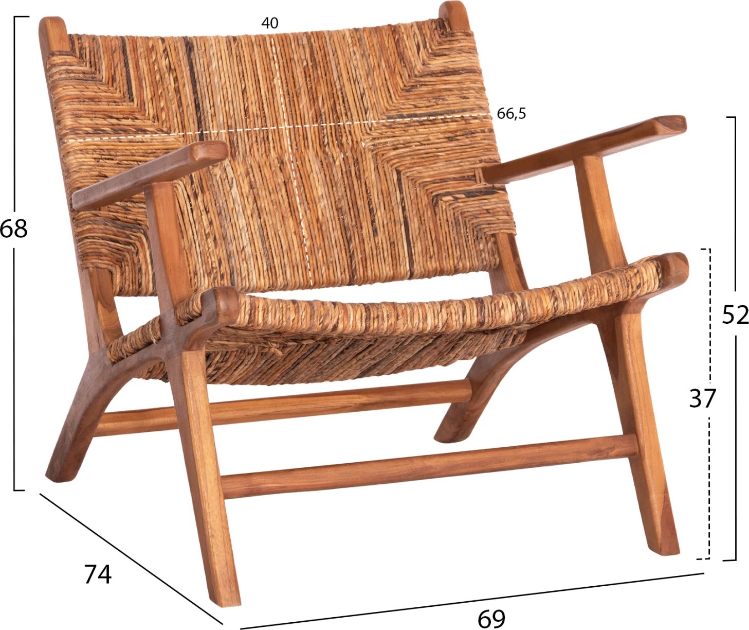 Karrige e ulët TONDO FH9914 dru TEAK & litar banane, ngjyrë natyrale, 69x74x68Hcm