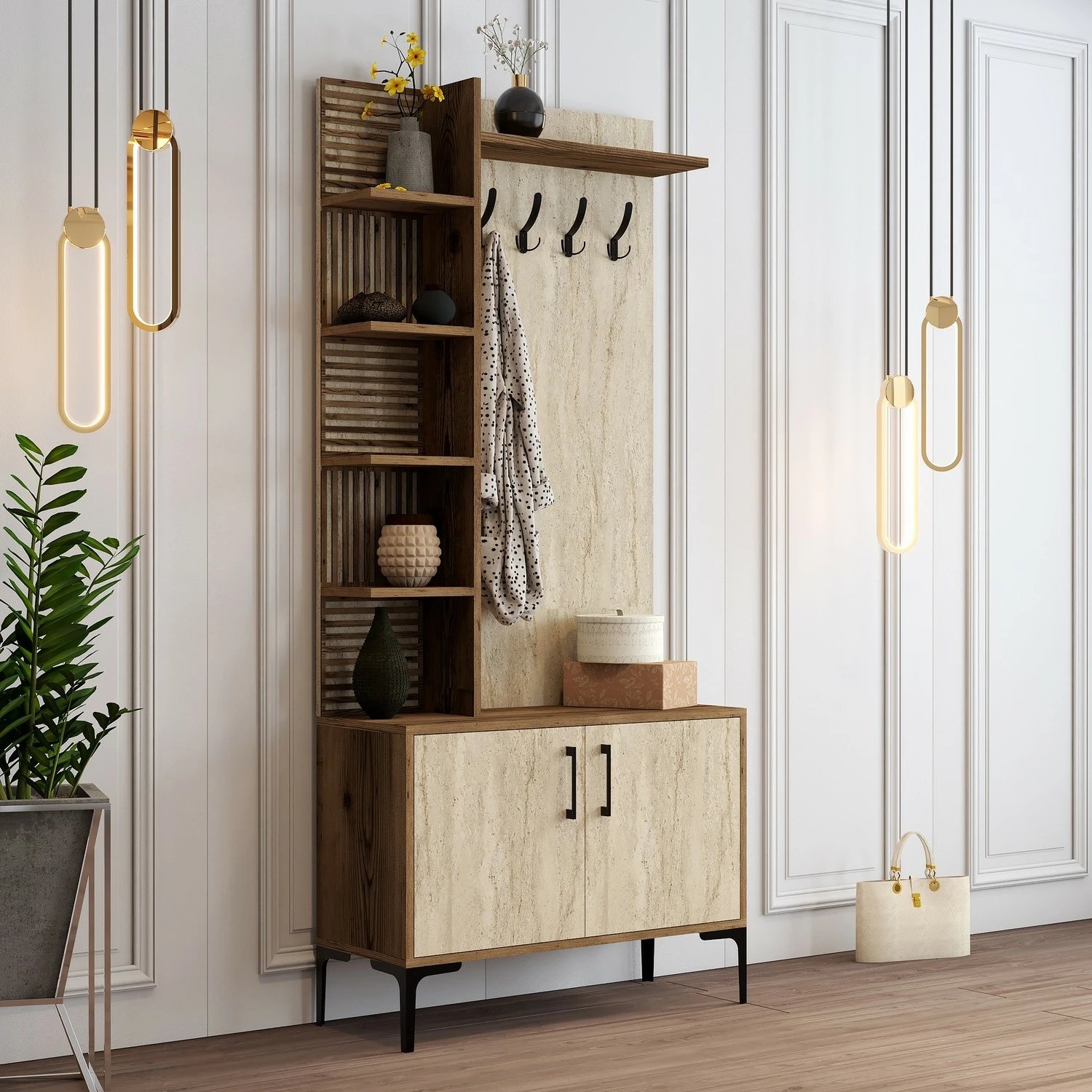 Stendë korridori Hanah Home, Viyana D, ngjyrë arre dhe travertin