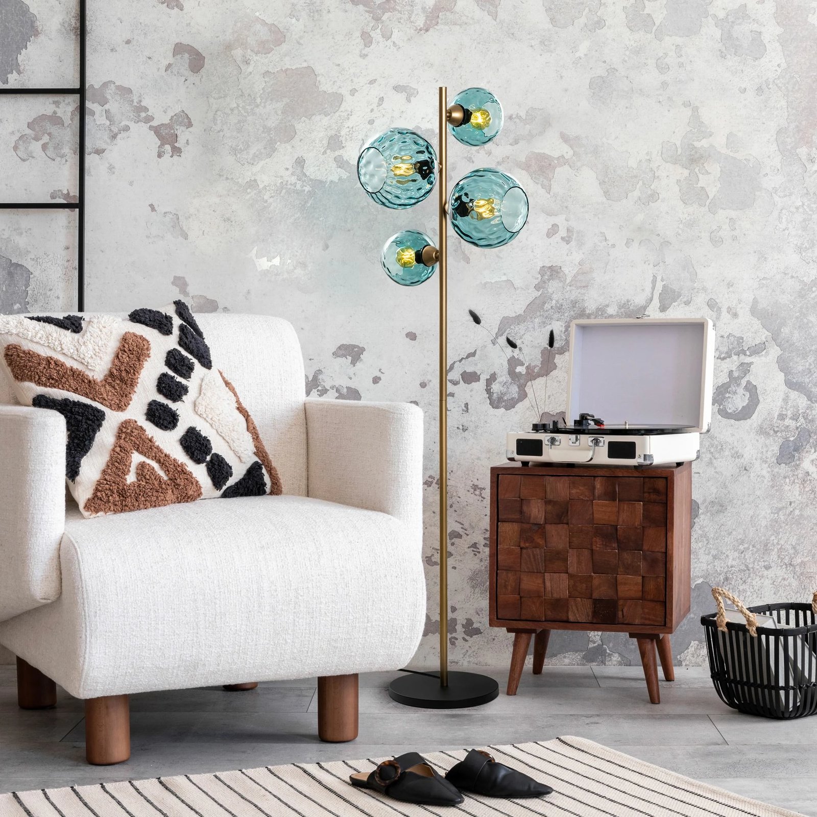 Llambë dyshemeje Opviq, Benek - blu dhe ari, 35x35x165 cm