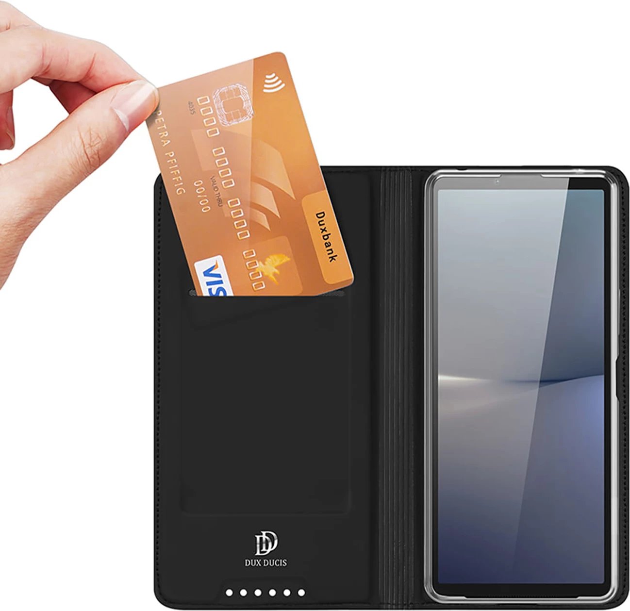 Mbështjellës Dux Ducis Skin Pro për Sony Xperia 10 VI, me kapak dhe xhep për kartela, e zezë