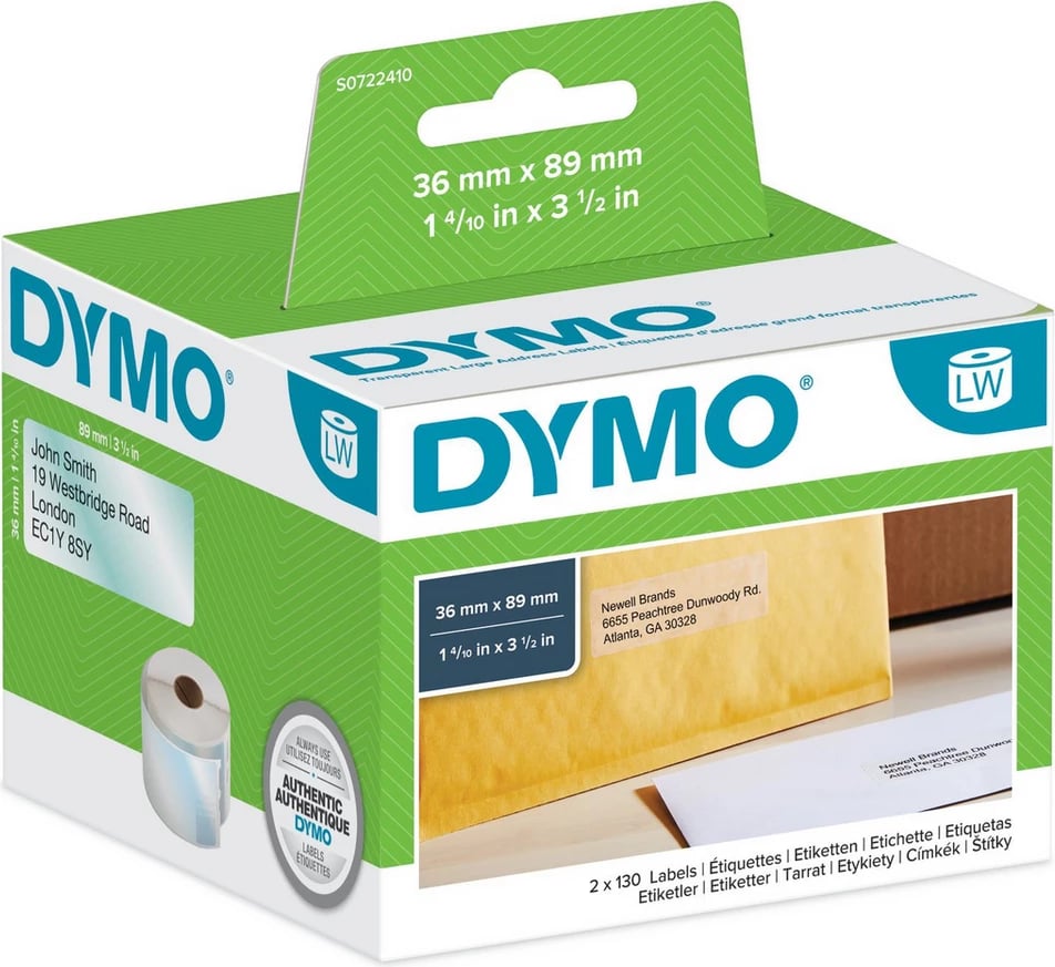 Etiketa vetëngjitëse, Dymo, LabelWriter 260 / 2093093, 36 x 89 mm, të bardha, 12-pack