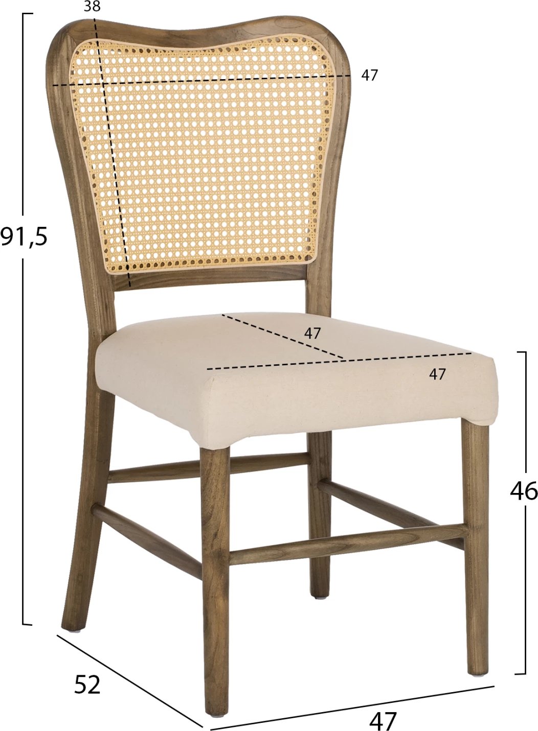 Karrige TOON dru, shpinë rattan, ulëse stof, FH9406.04, 47x52x91.5H cm