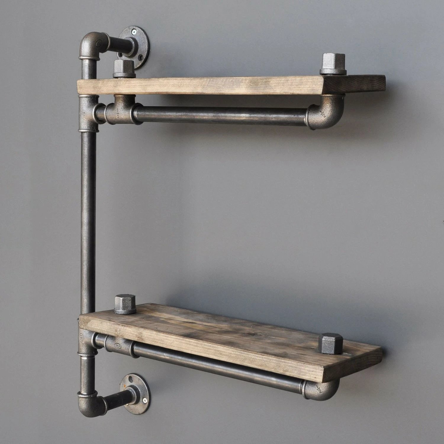 Raft muri prej druri dhe metali, ngjyrë arre dhe e zezë, Hanah Home, Boruraf076