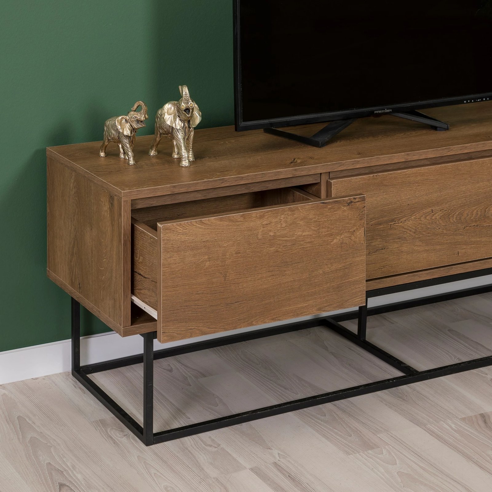 Set mobiljesh për dhomë dite, ngjyrë arre dhe e zezë, Skye Decor, Laxus Takım 17