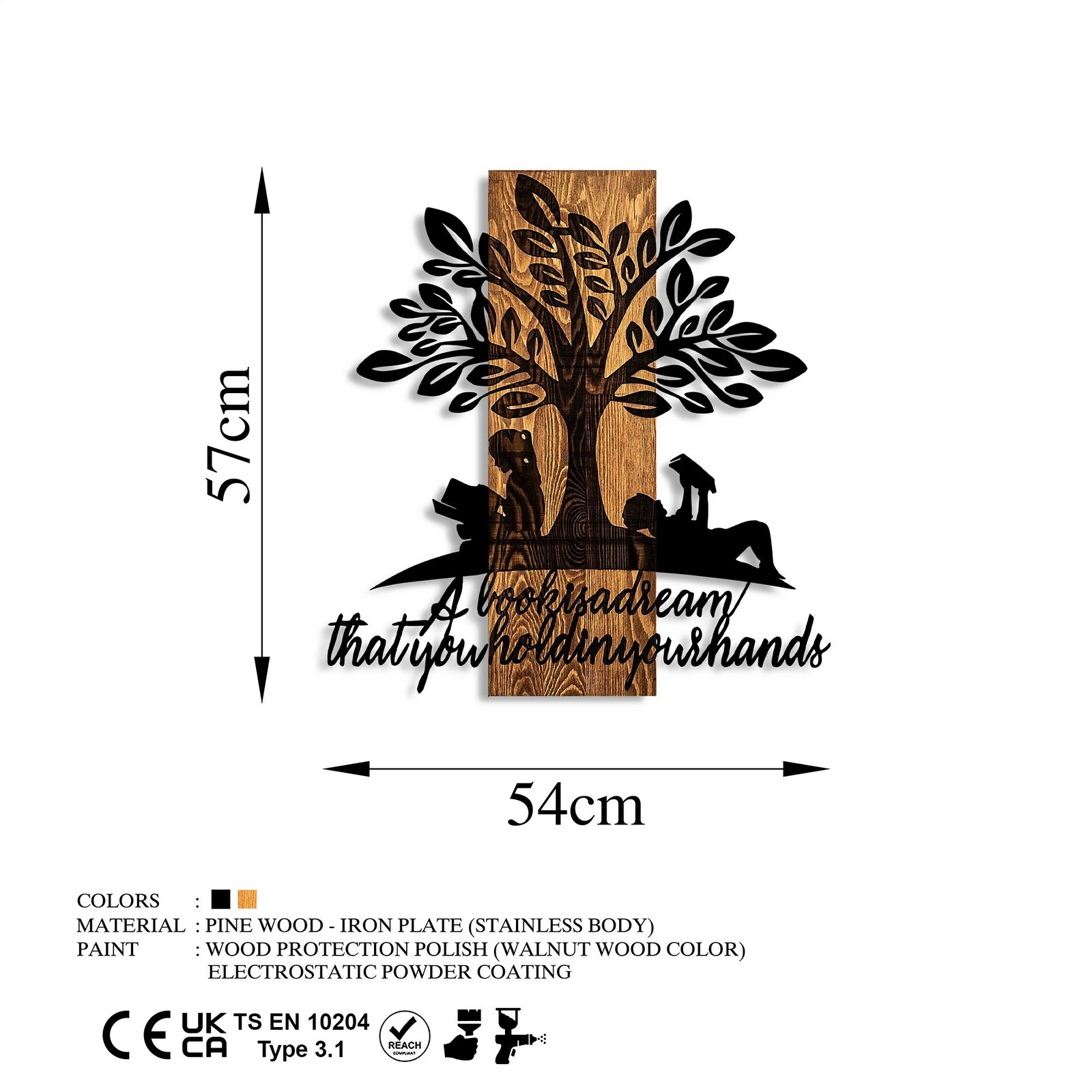 Aksesor dekorativ për mur, dru, Wallity, Dream, ngjyrë arre/zezë, 54x57cm