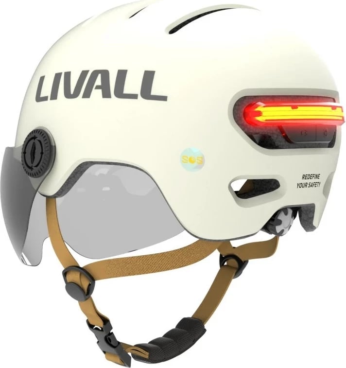 Helmet Livall L23 me LED/SOS, 58-62 cm, Bardhë