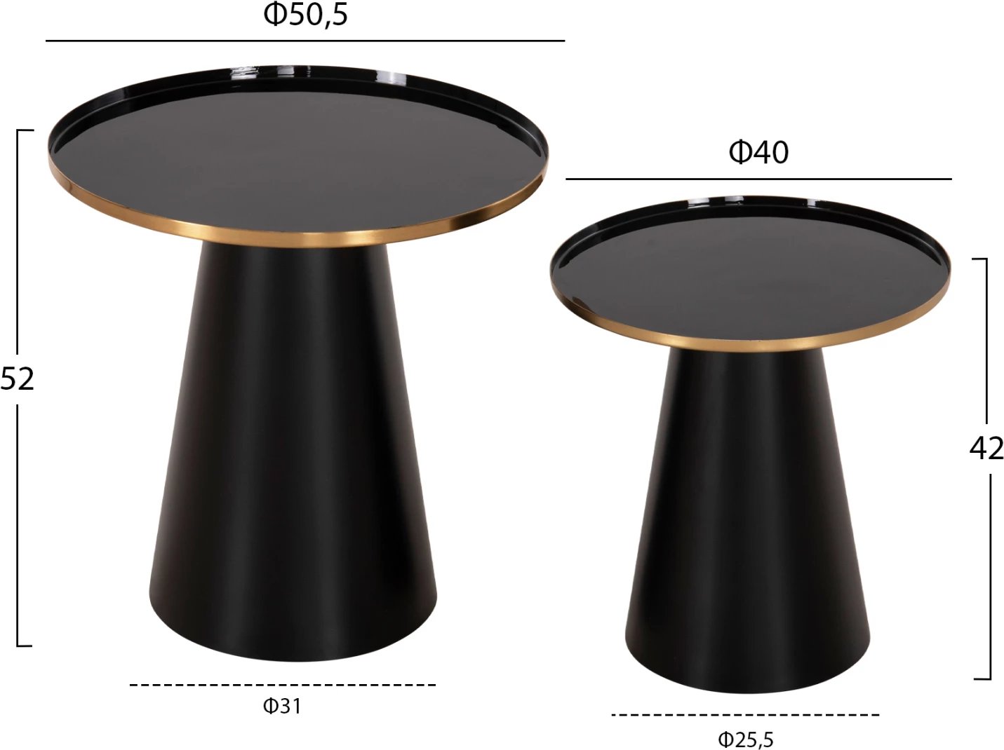 Tavolina kafeje 2 copë, BENG FH9920, sipërfaqe metalike të emaluara, bazë mat, ngjyrë e zezë, Φ50 & Φ40 cm Tavolina kafeje 2 copë, BENG FH9920, sipërfaqe metalike të emaluara, bazë mat, ngjyrë e zezë, Φ50 & Φ40 cm