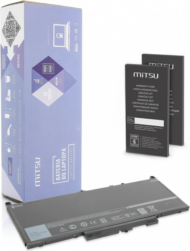 Bateri laptop Mitsu BC/DE-E7470 për Dell Latitude E7270, E7470, 7200 mAh, 7.6V, e zezë