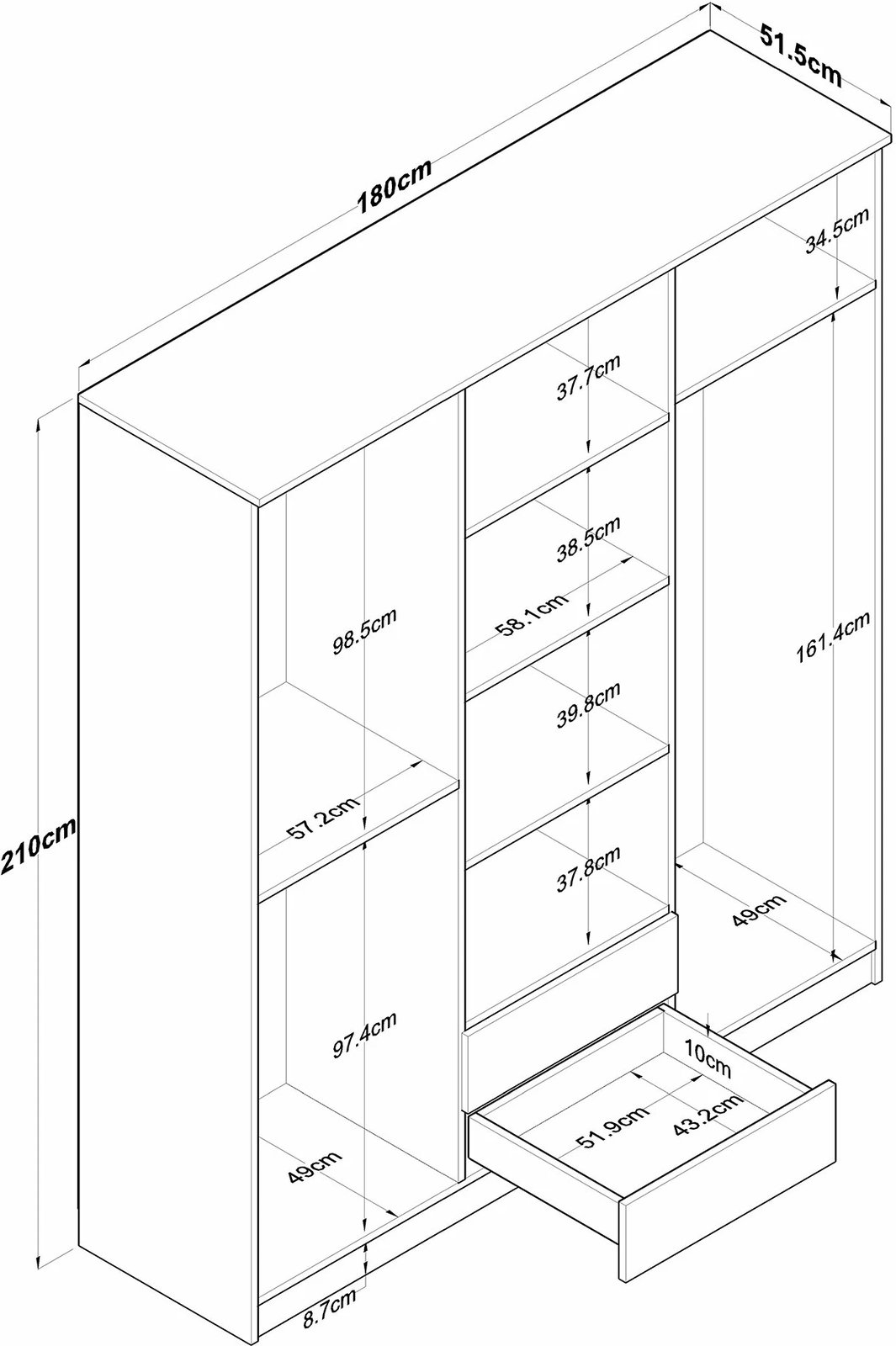 Dollap Hanah Home, BA113 - 2337, ngjyrë arr dhe e bardhë