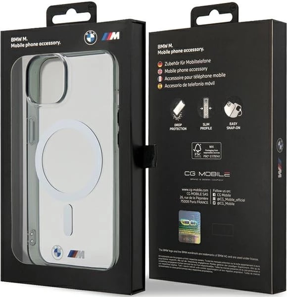 Mbështjellës BMW Silver Ring MagSafe për iPhone 15, Transparent