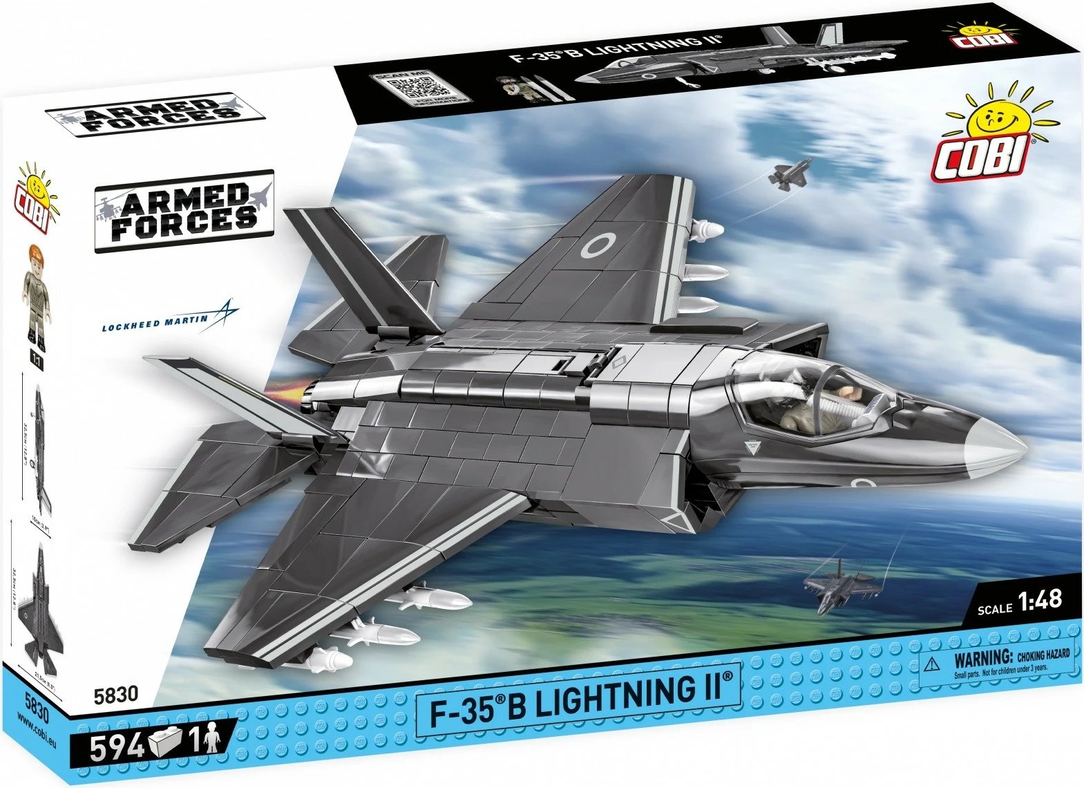 Set ndërtimi Cobi Klocki Armed Forces F-35B Lightning II, 594 copa, me figurë piloti, Gri