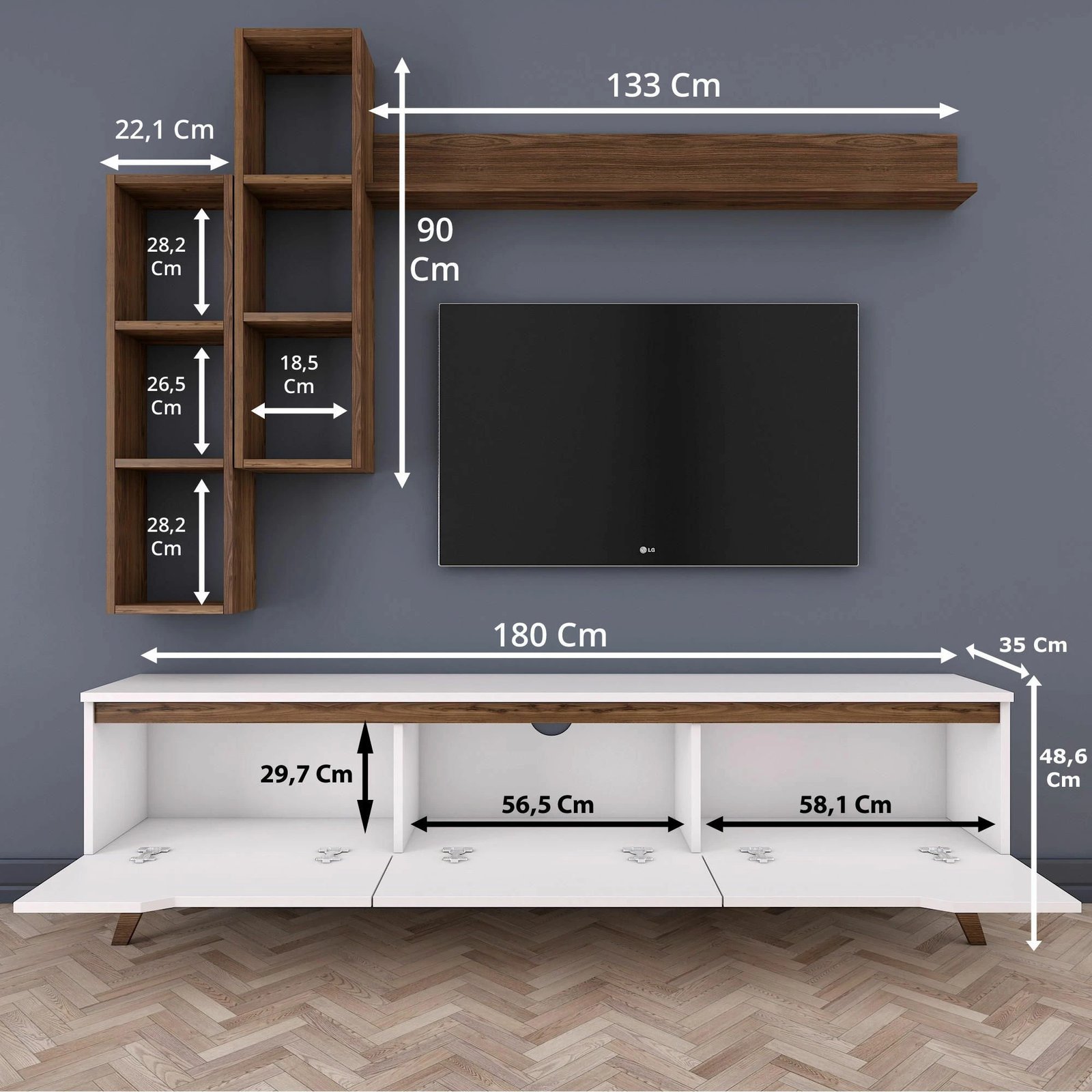 Komodë TV Hanah Home, M16 - 804, ngjyrë e bardhë dhe arre