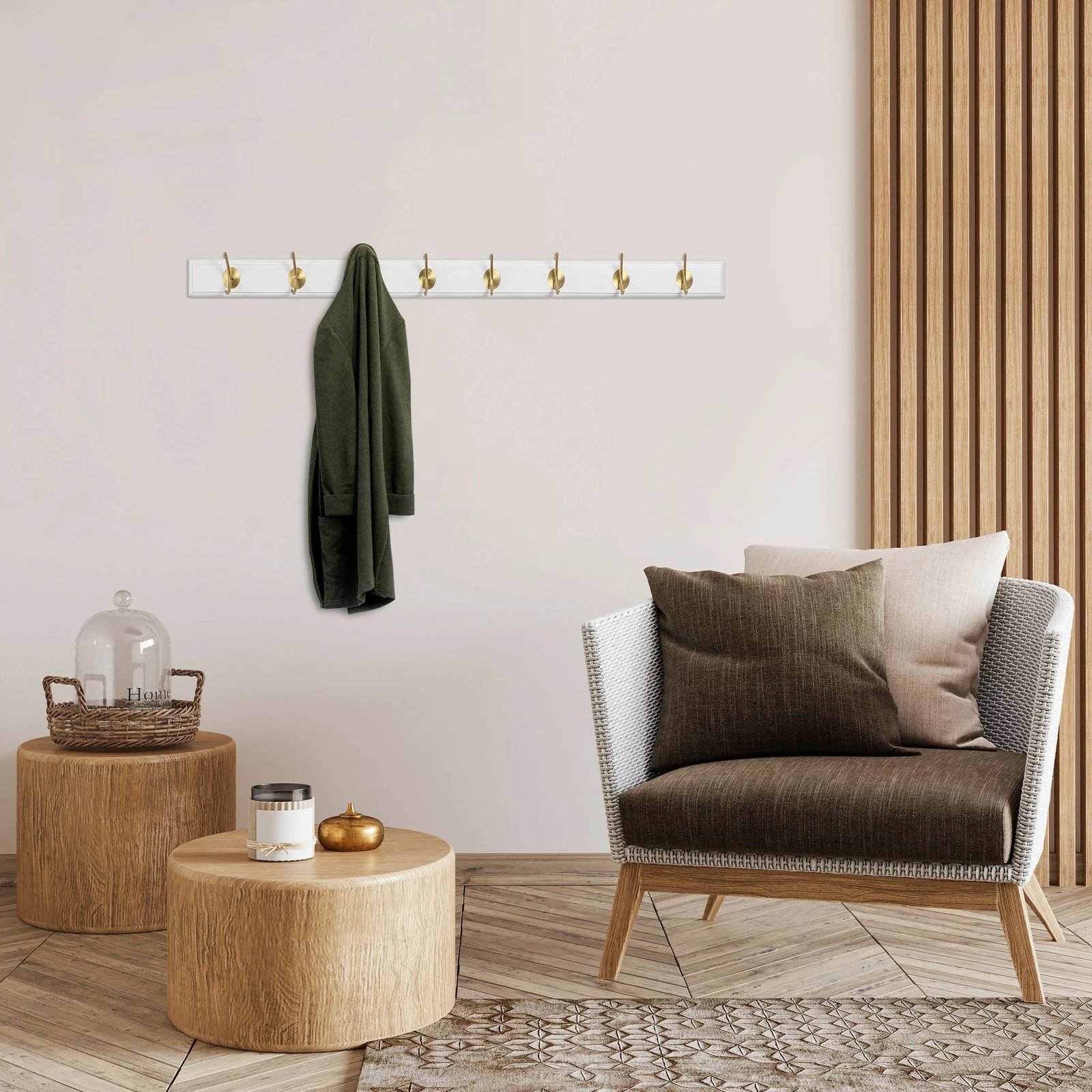 Varëse muri prej druri, ngjyrë e bardhë dhe ari, Skye Decor, ASK-007